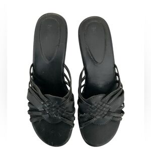 NICKELS LIFE Women’s Wedge Sandles Black Leather Size 8